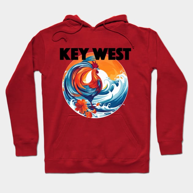 Key West - Rooster (with Black Lettering) Hoodie by VelvetRoom